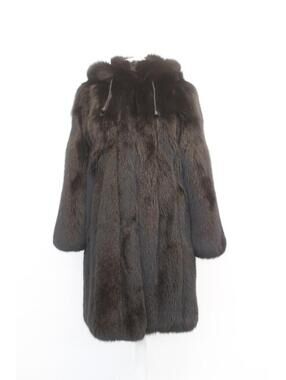Excellent Black Fox Fur Coat Jacket Women Woman W/Hood Size 4 Small